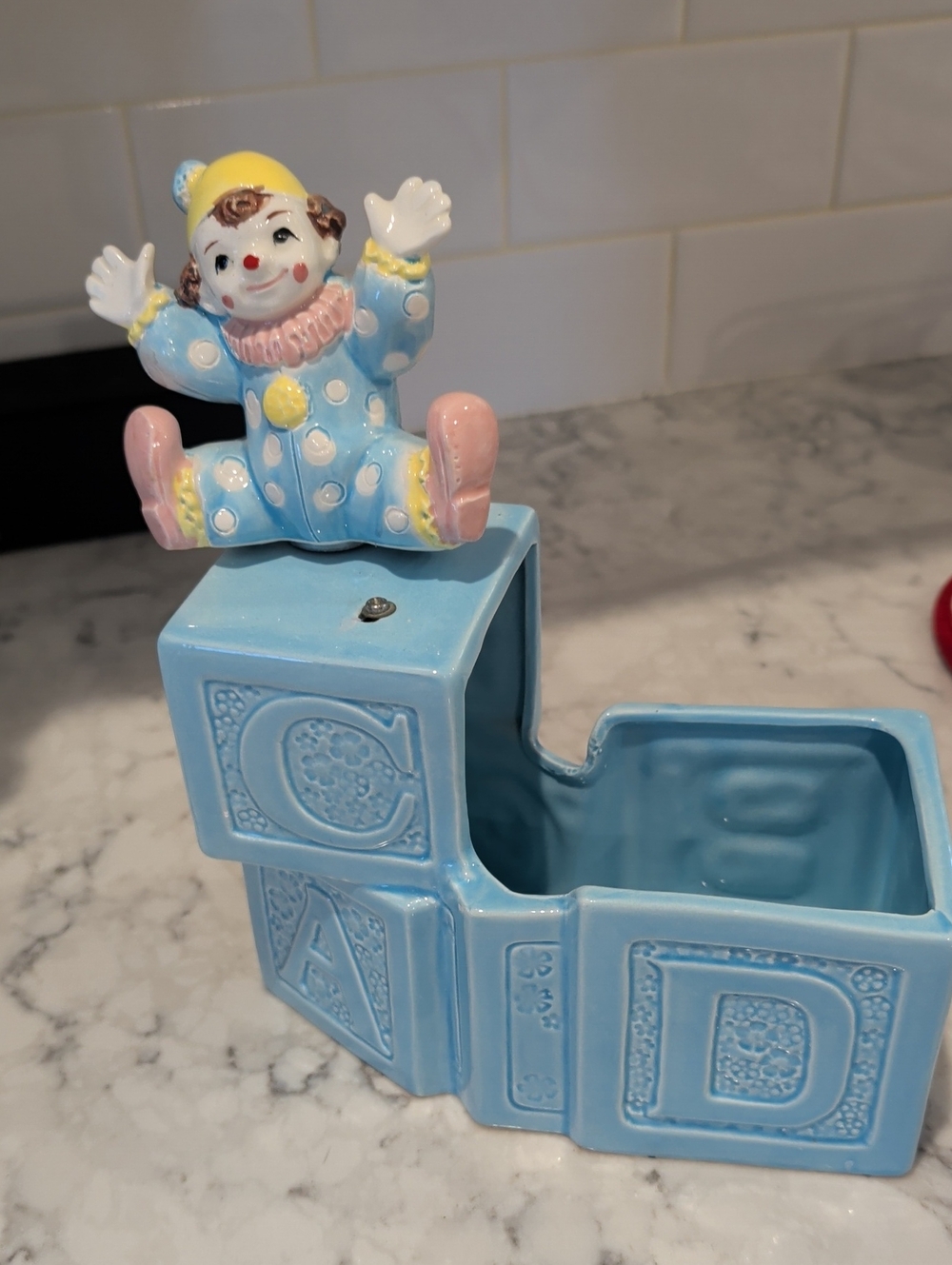Vintage Blue Ceramic Clown on ABC Music Box